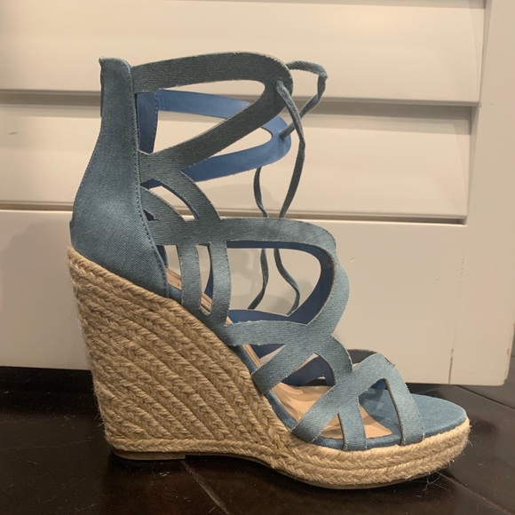 Shoe Dazzle Shoes - Denim Wedge